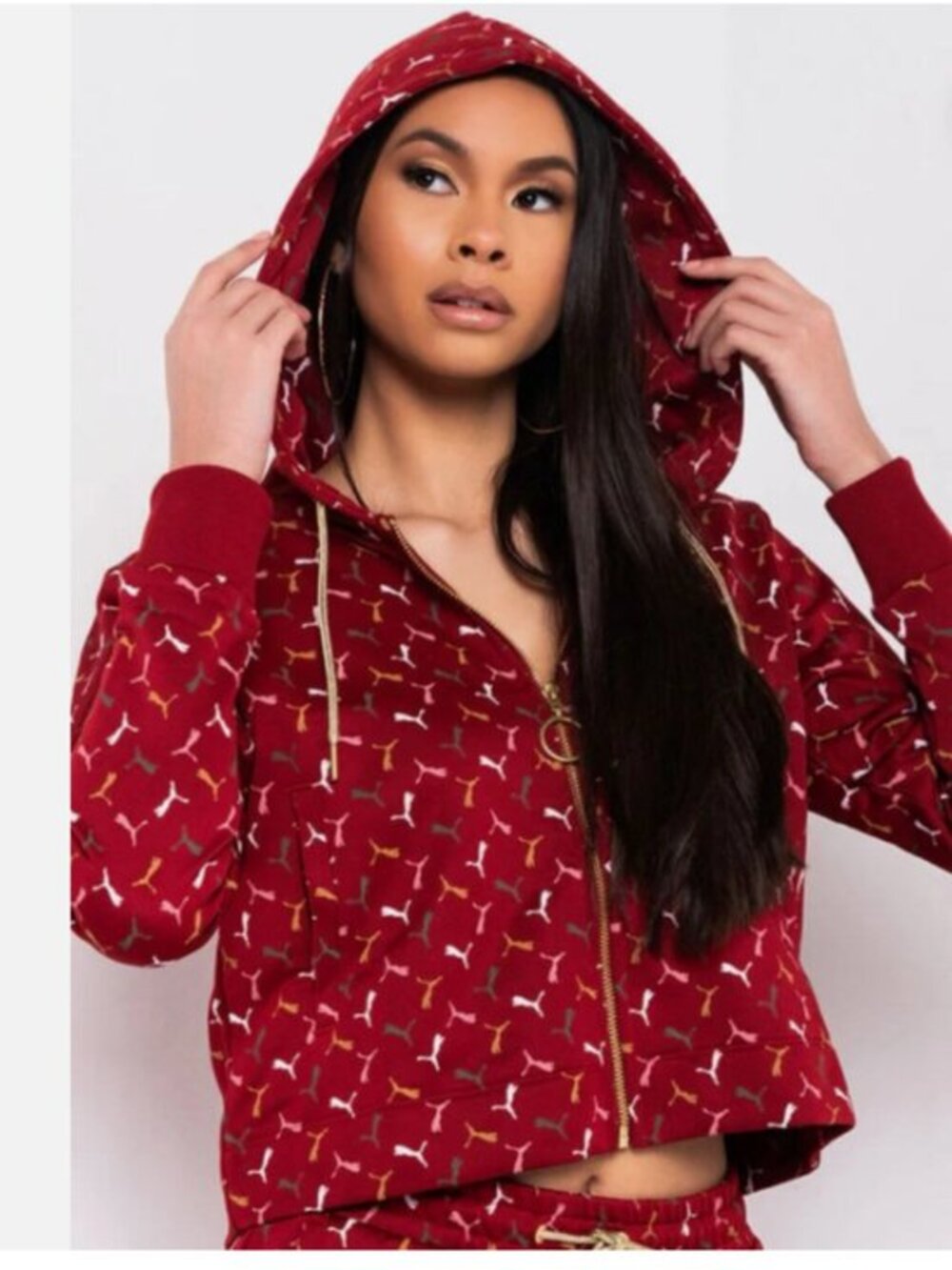 Puma Charlotte Olympia Red Hooded Zip Jacket with Gold Accents size Large NWT